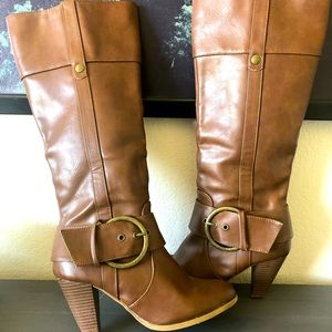 Brown Faux Leather Lorren Heeled Boots